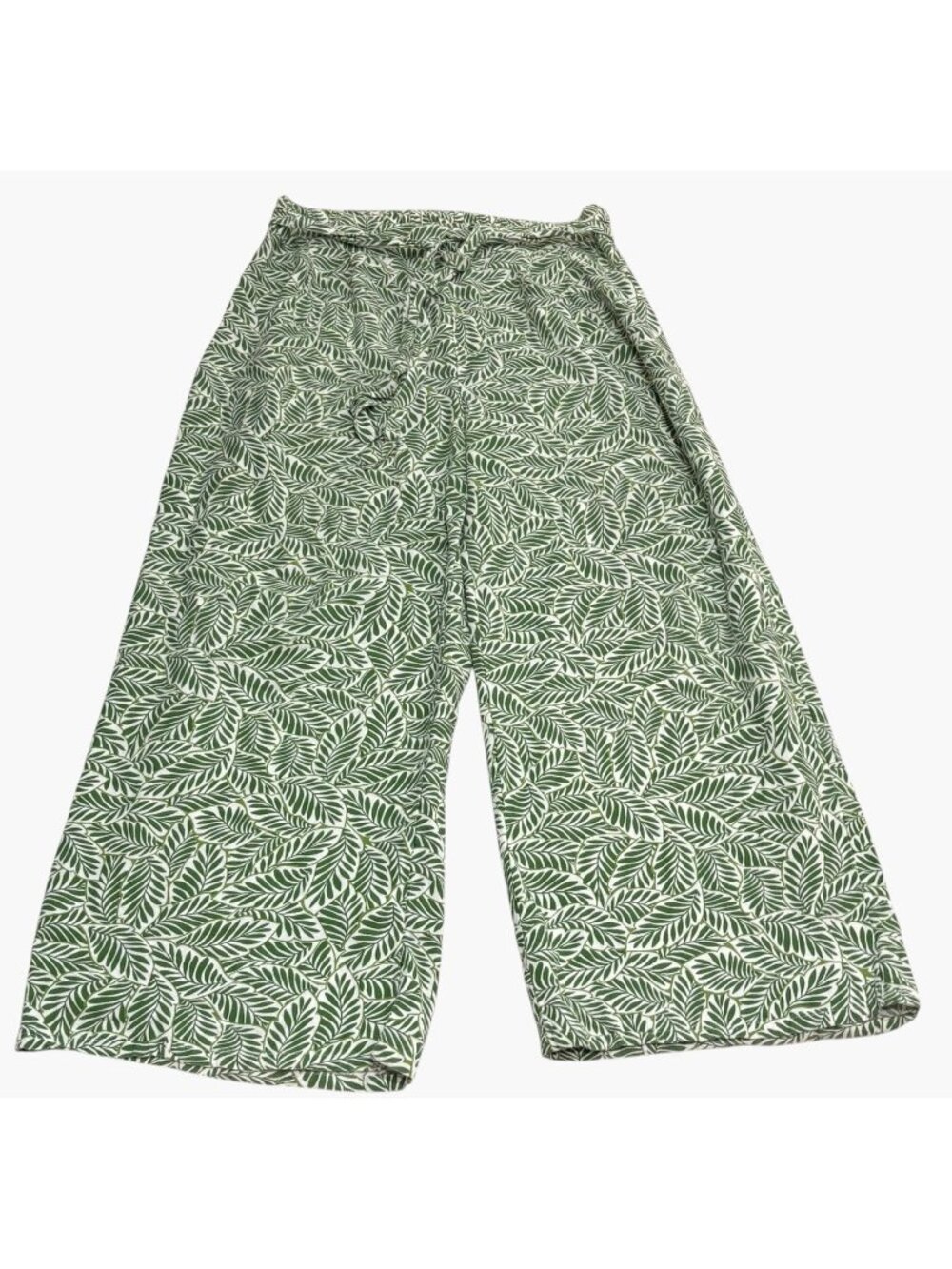 Midnight Sky Womens Wide Leg Linen Blend Pants Leaf Print Sz XL Front Tie